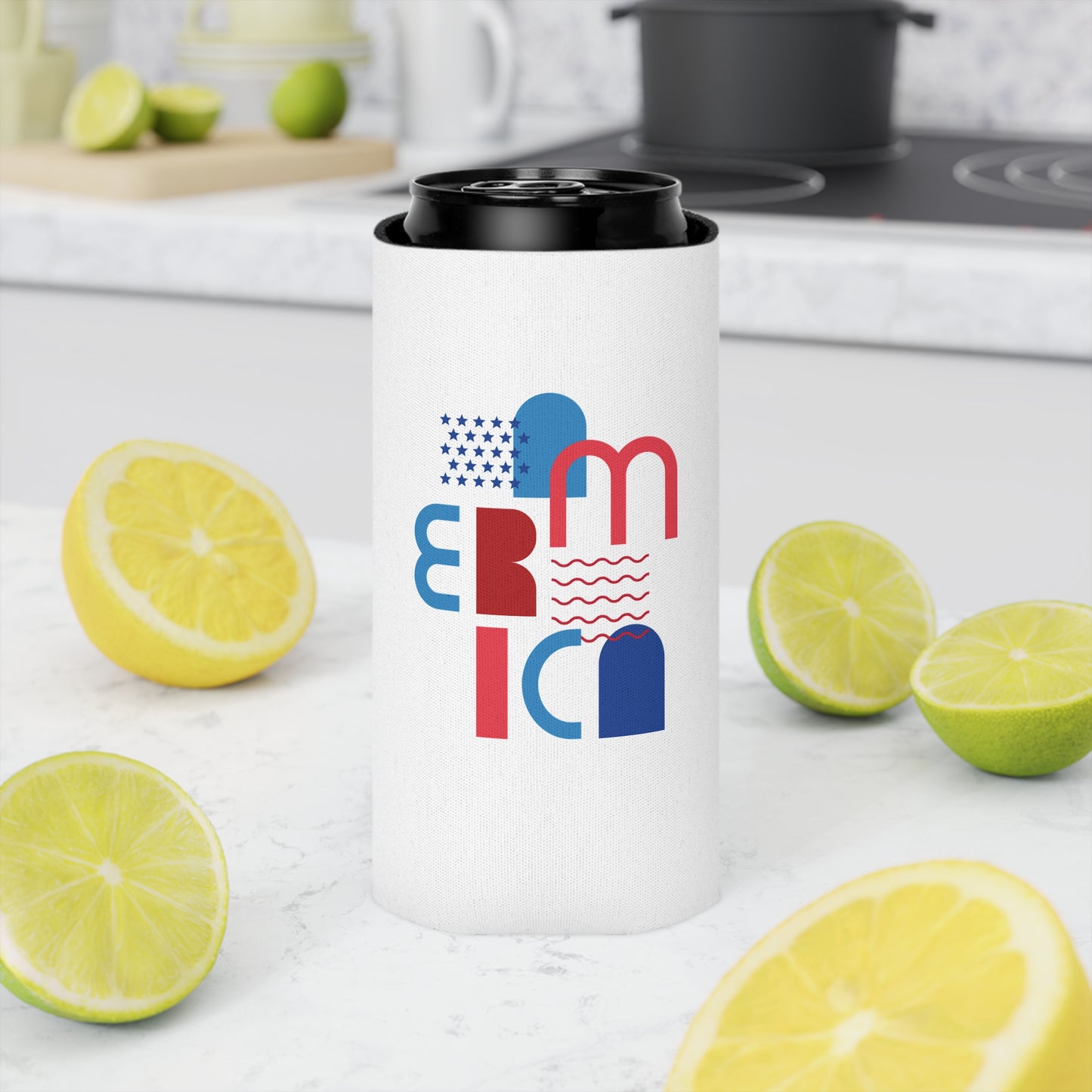 Can Cooler — Patriotic America Red White Blue Drink Koozie (July 4th, BBQ, Election)