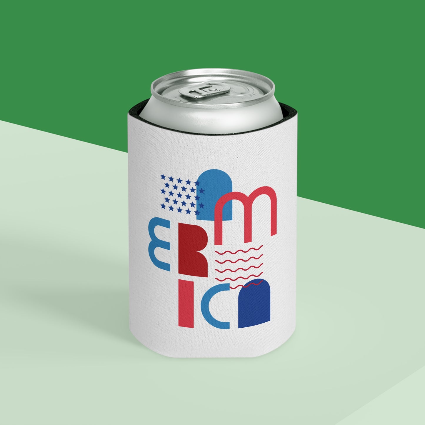 Can Cooler — Patriotic America Red White Blue Drink Koozie (July 4th, BBQ, Election)