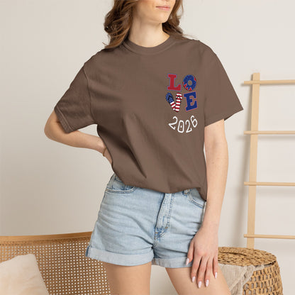 Love 2026 T-Shirt — Patriotic Heart LO?E Design