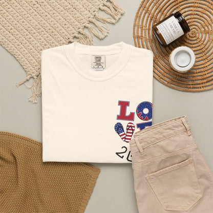 Love 2026 T-Shirt — Patriotic Heart LO?E Design