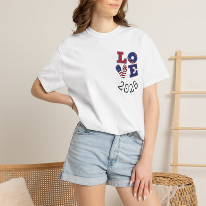 Love 2026 T-Shirt — Patriotic Heart LO?E Design