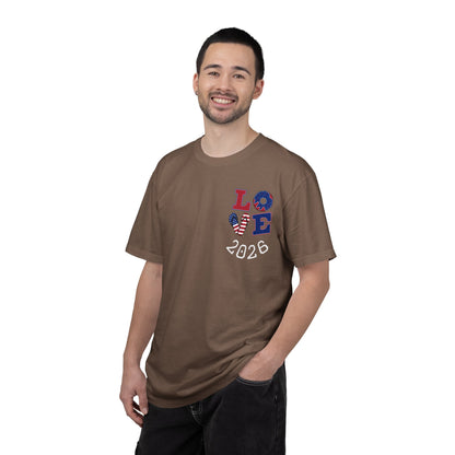 Love 2026 T-Shirt — Patriotic Heart LO?E Design