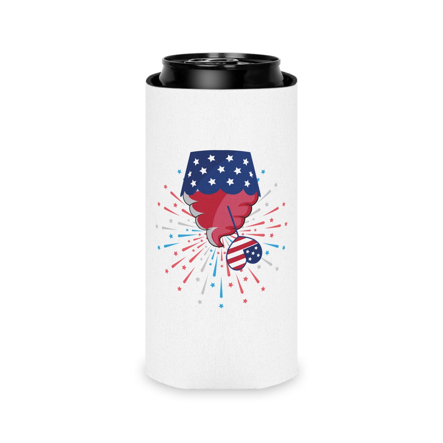 Can Cooler — Patriotic America Red White Blue Drink Koozie (July 4th, BBQ, Election)