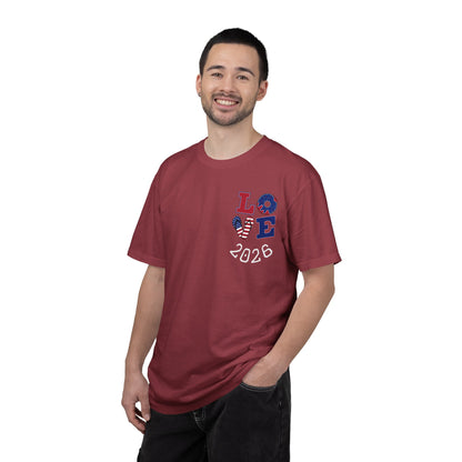 Love 2026 T-Shirt — Patriotic Heart LO?E Design