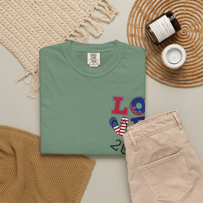Love 2026 T-Shirt — Patriotic Heart LO?E Design