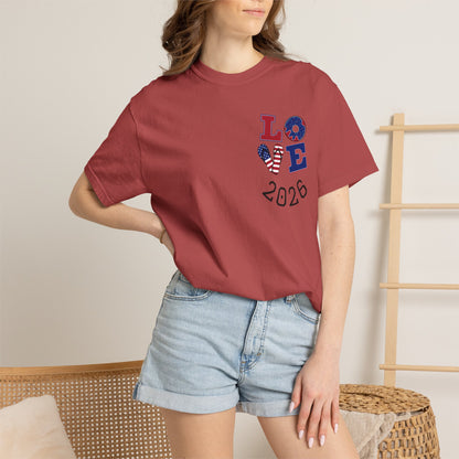 Love 2026 T-Shirt — Patriotic Heart LO?E Design