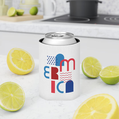 Can Cooler — Patriotic America Red White Blue Drink Koozie (July 4th, BBQ, Election)