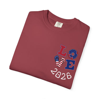 Love 2026 T-Shirt — Patriotic Heart LO?E Design