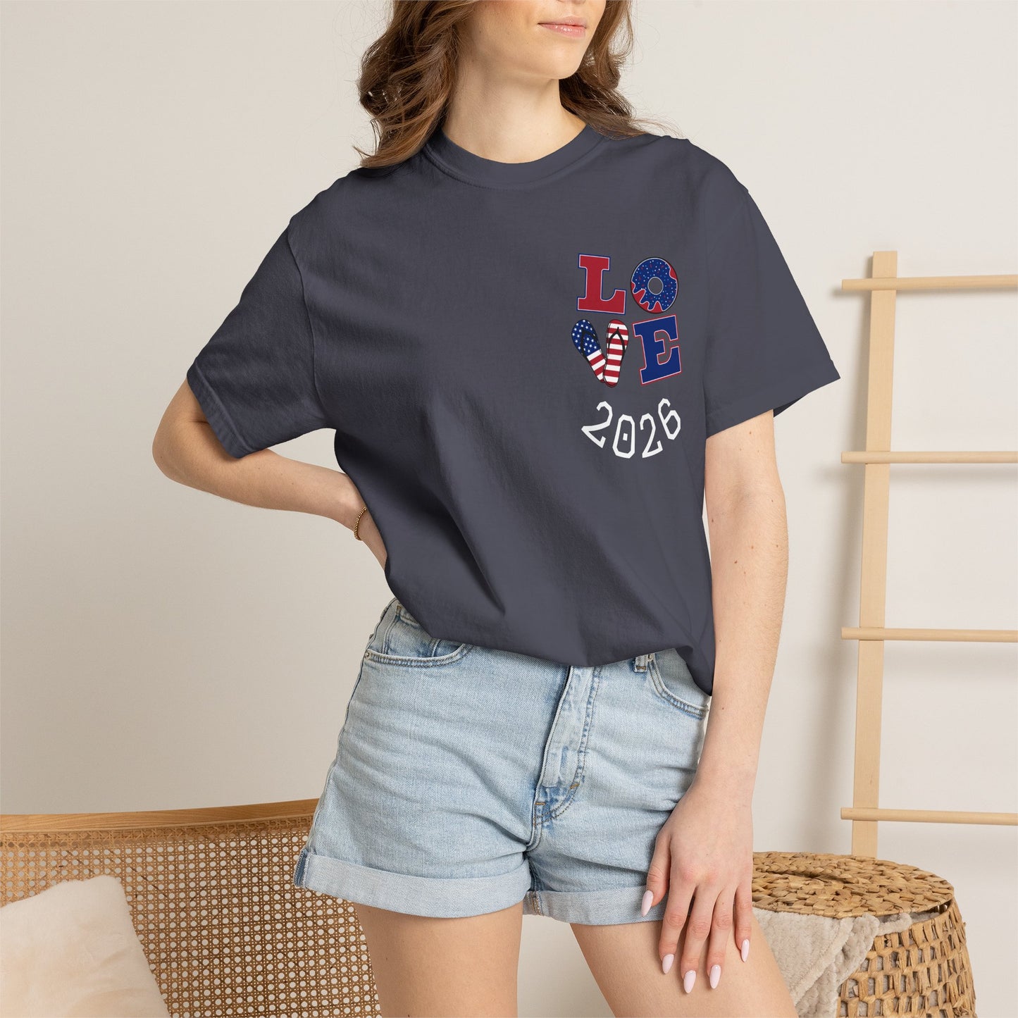Love 2026 T-Shirt — Patriotic Heart LO?E Design