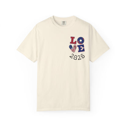 Love 2026 T-Shirt — Patriotic Heart LO?E Design