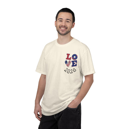 Love 2026 T-Shirt — Patriotic Heart LO?E Design
