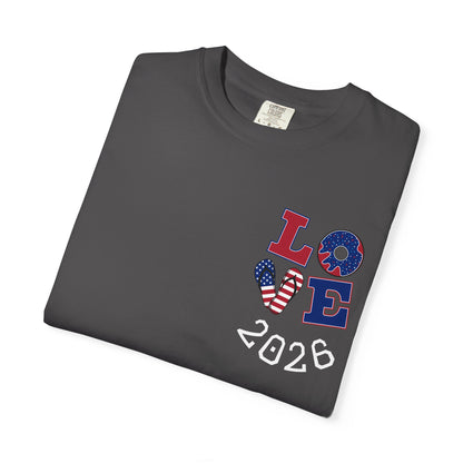 Love 2026 T-Shirt — Patriotic Heart LO?E Design
