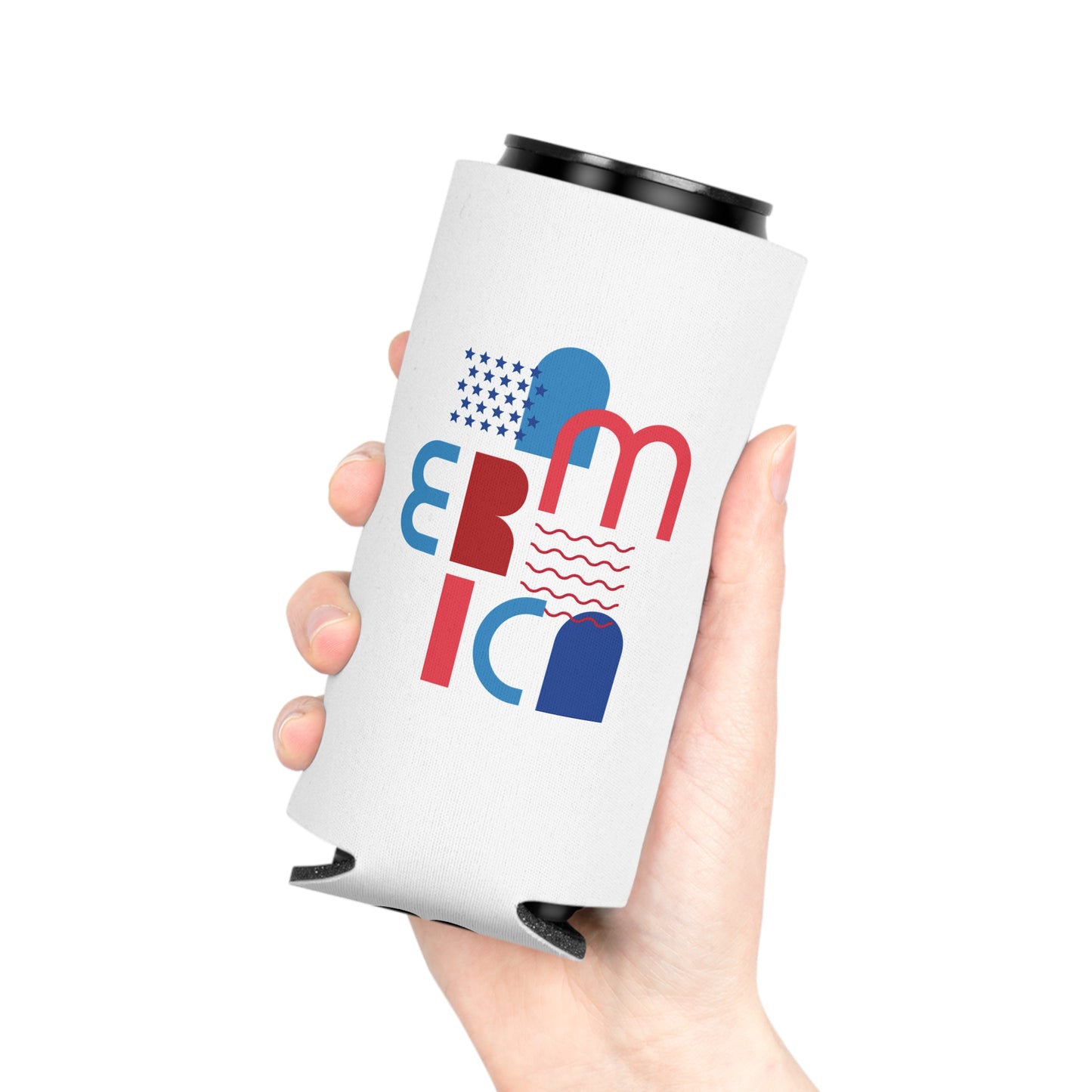 Can Cooler — Patriotic America Red White Blue Drink Koozie (July 4th, BBQ, Election)