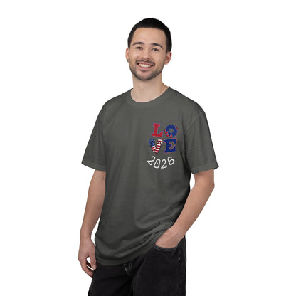 Love 2026 T-Shirt — Patriotic Heart LO?E Design