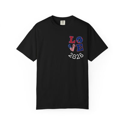 Love 2026 T-Shirt — Patriotic Heart LO?E Design