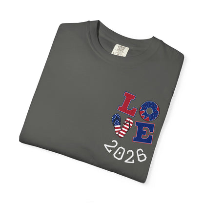 Love 2026 T-Shirt — Patriotic Heart LO?E Design