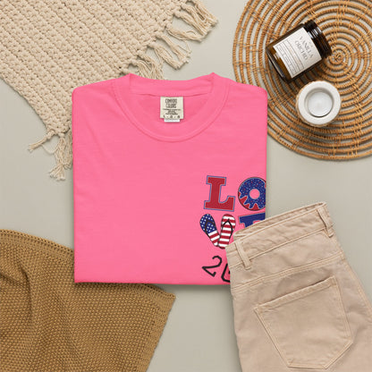 Love 2026 T-Shirt — Patriotic Heart LO?E Design