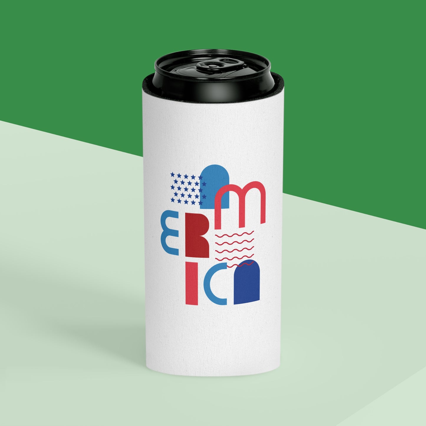 Can Cooler — Patriotic America Red White Blue Drink Koozie (July 4th, BBQ, Election)